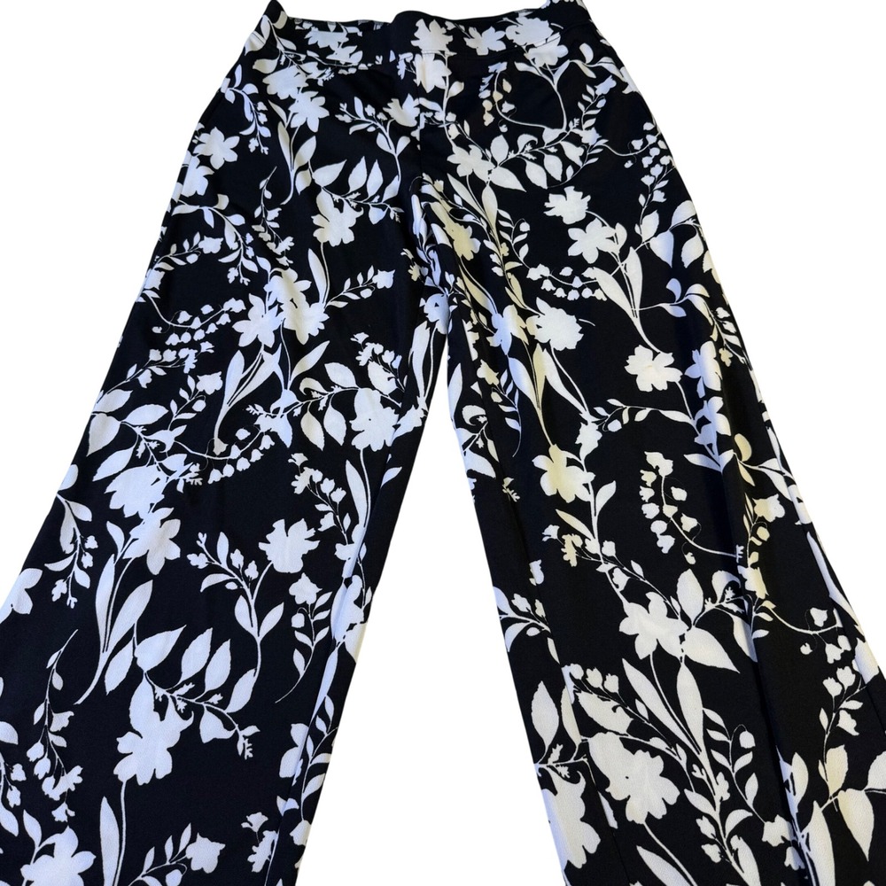 ISAAC MIZRAHI LIVE‎ Black White Floral Wide Leg Palazzo Pants Women's Size M